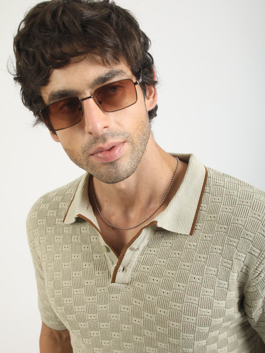 Biscuit Toasted Waffle Flat-Knit Half Sleeve Polo T-Shirt