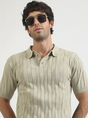 Willow Weave Biscuit Flatknit Cotton Half Sleeve Polo T-Shirt