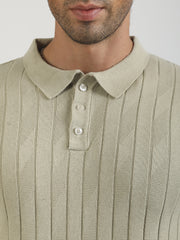 Willow Weave Biscuit Flatknit Cotton Half Sleeve Polo T-Shirt