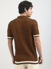 Terra Cotta Cotton Flatknit Brown Half Sleeve Polo T-Shirt