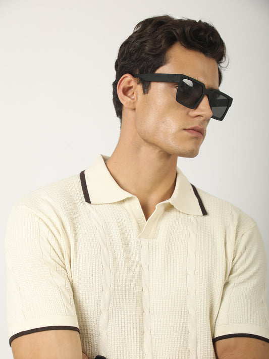 Cableform Cream Flat-Knit Half Sleeve Polo T-Shirt