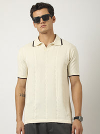 Cream Cableform Half Sleeve Polo T-Shirt