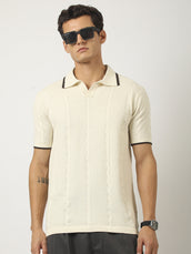 Cream Cableform Half Sleeve Polo T-Shirt