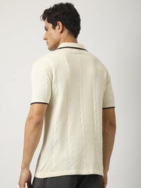 Cream Cableform Half Sleeve Polo T-Shirt