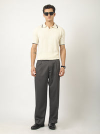 Cream Cableform Half Sleeve Polo T-Shirt