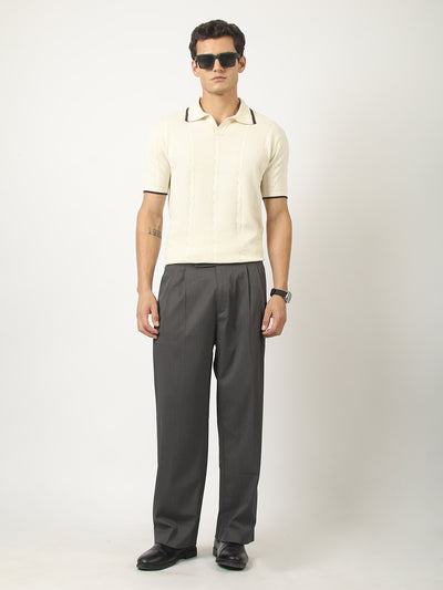 Cream Cableform Half Sleeve Polo T-Shirt