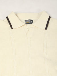 Cream Cableform Half Sleeve Polo T-Shirt