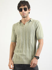Everest Braid Flatknit Cotton Polo T-Shirt – Pista Green