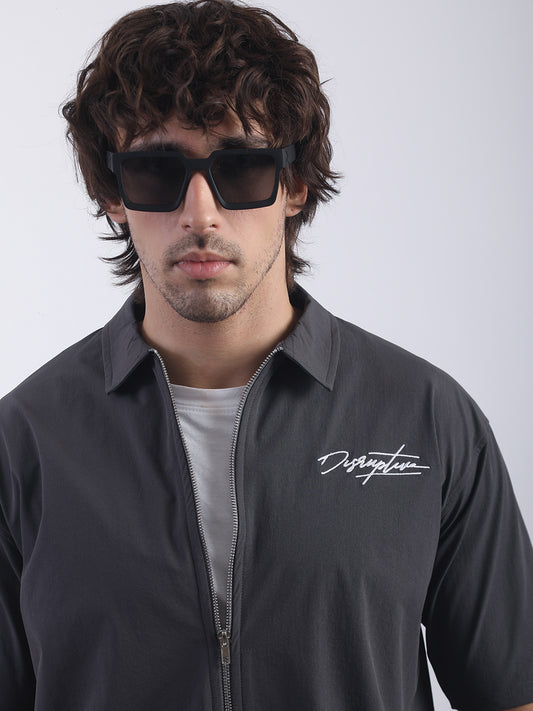 Nylon Distriptive Dark Grey Half Sleeve T-Shirt