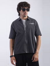 Nylon Distriptive Dark Grey Half Sleeve T-Shirt