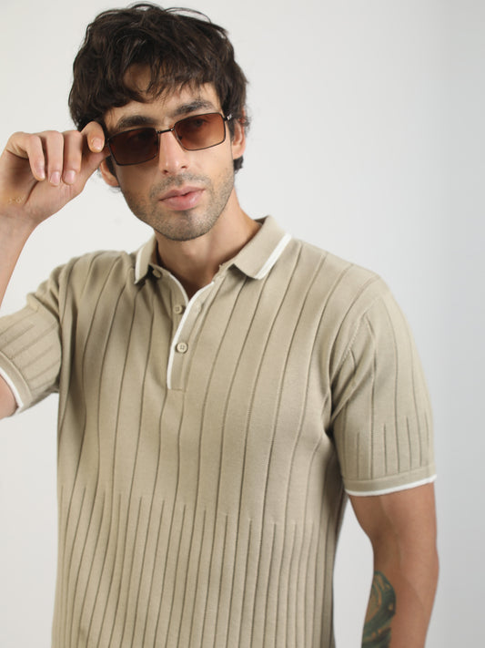 Biscuit Stockholm Flat-Knit Half Sleeve Polo T-Shirt