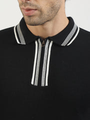 Black Noble Flat-Knit Half-Sleeve Polo T-Shirt