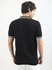 Black Noble Flat-Knit Half-Sleeve Polo T-Shirt