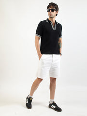 Black Noble Flat-Knit Half-Sleeve Polo T-Shirt