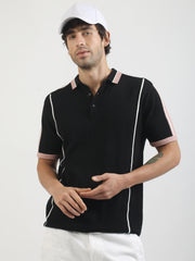 Black Miami NightTrack Flat-Knit Half Sleeve Polo T-Shirt