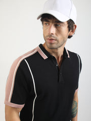 Black Miami NightTrack Flat-Knit Half Sleeve Polo T-Shirt
