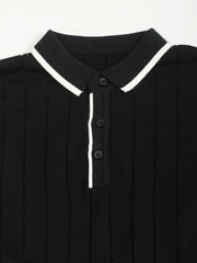 Black Stockholm Flat-Knit Half Sleeve Polo T-Shirt