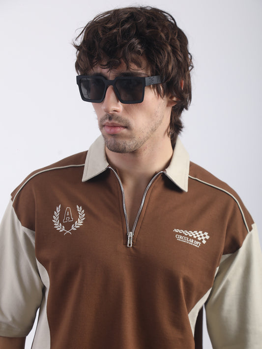 Circular Brown, Biscuit Half Sleeve Polo T-Shirt