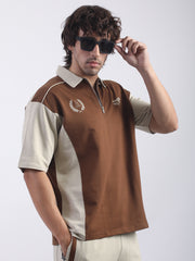Circular Brown, Biscuit Half Sleeve Polo T-Shirt