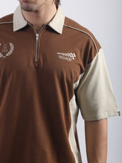 Circular Brown, Biscuit Half Sleeve Polo T-Shirt