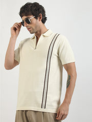 Cream Toronto Line Flat-Knit Half Sleeve Polo T-Shirt