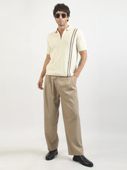 Cream Toronto Line Flat-Knit Half Sleeve Polo T-Shirt