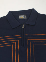 Tokyo Circuit Navy Flat-Knit Half Sleeve Polo T-Shirt