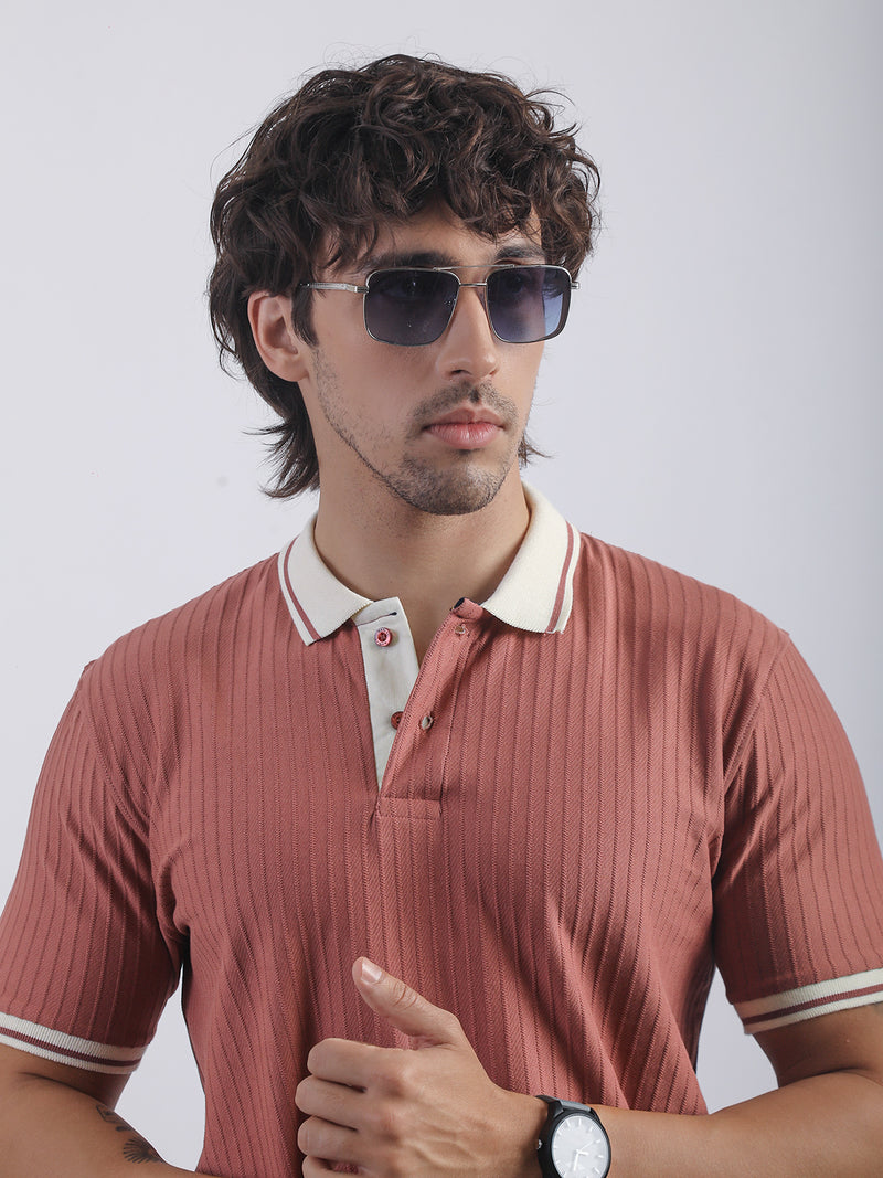 Pintuck Stripe Onion Half Sleeve Polo T-Shirt