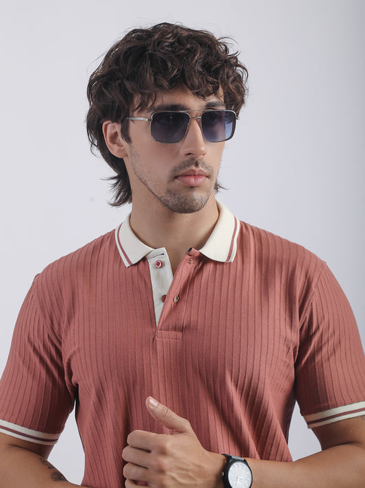 Pintuck Stripe Onion Half Sleeve Polo T-Shirt