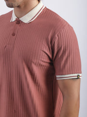 Pintuck Stripe Onion Half Sleeve Polo T-Shirt