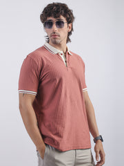 Pintuck Stripe Onion Half Sleeve Polo T-Shirt