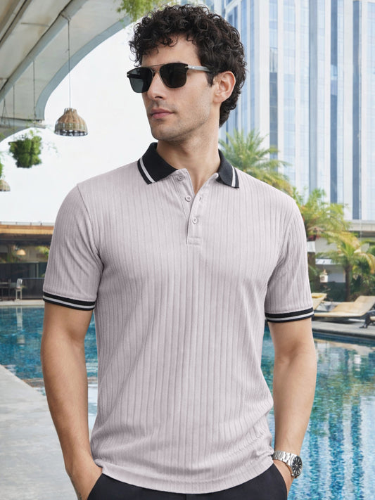 DropKnit Contrast Silver Grey Half Sleeve Polo T-Shirt