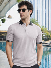 DropKnit Contrast Silver Grey Half Sleeve Polo T-Shirt