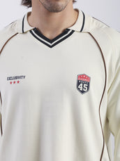 Route 45 Cream Full Sleeve Polo T-Shirt