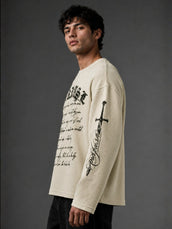 Wordings Cream Waffle Full Sleeve T-Shirt