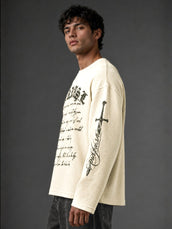 Wordings Cream Waffle Full Sleeve T-Shirt