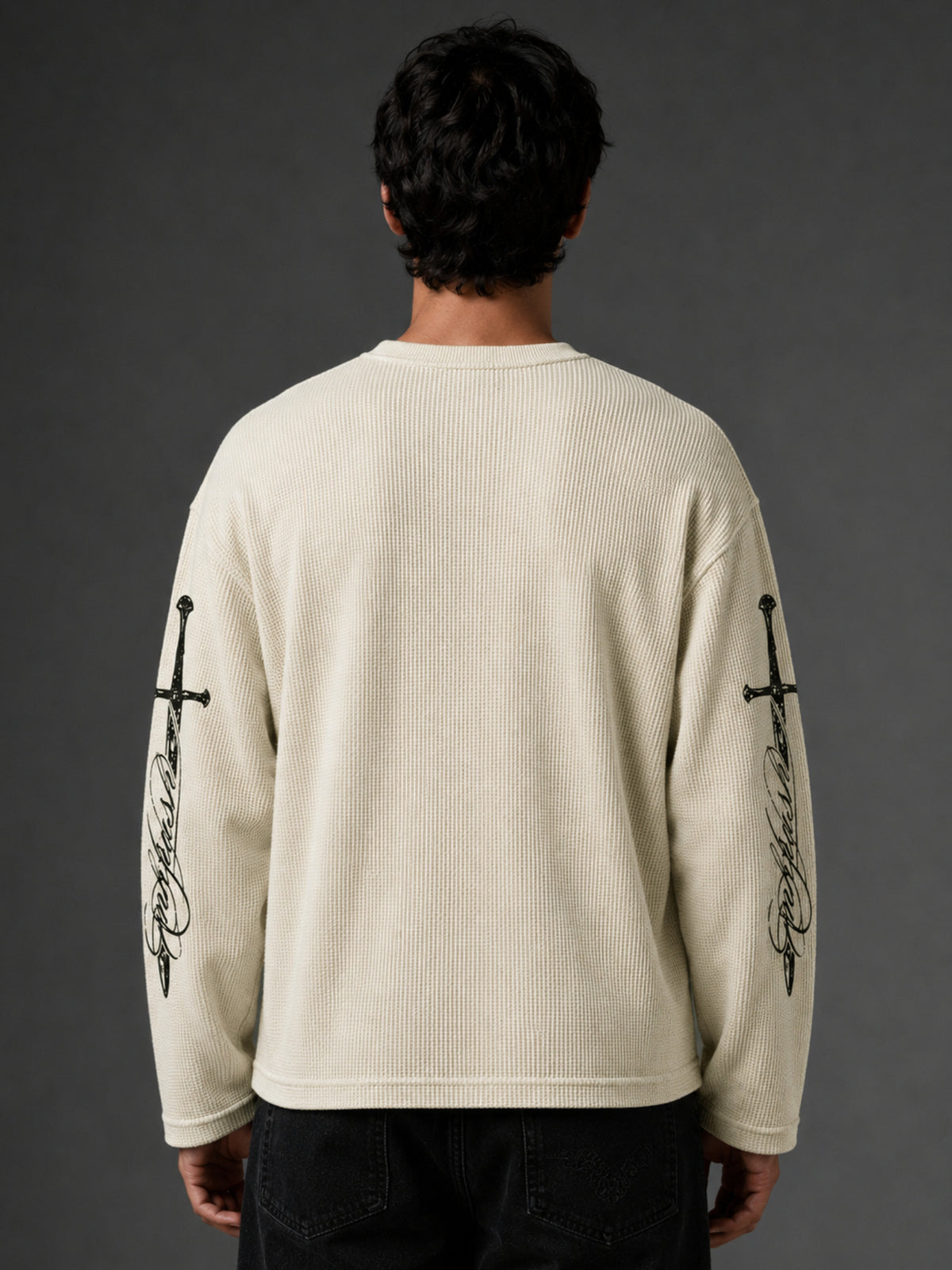 ManiacLife Cream Waffle Full Sleeve T-Shirt White - Image 3