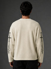 Wordings Cream Waffle Full Sleeve T-Shirt