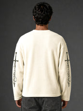 Wordings Cream Waffle Full Sleeve T-Shirt