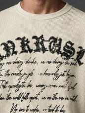Wordings Cream Waffle Full Sleeve T-Shirt