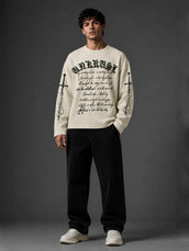 Wordings Cream Waffle Full Sleeve T-Shirt