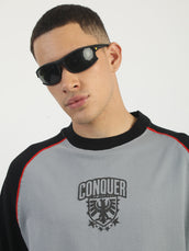Conqure Light Grey, Black Full Sleeve T-Shirt