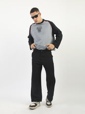 Conqure Light Grey, Black Full Sleeve T-Shirt