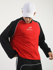 Red, Black Raglan Full Sleeve T-Shirt