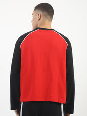 Red, Black Raglan Full Sleeve T-Shirt