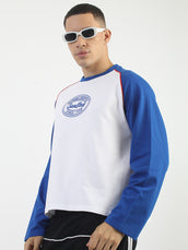 Snowpeak White, Royal Blue Full Sleeve T-Shirt