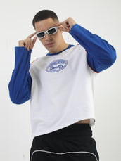 Snowpeak White, Royal Blue Full Sleeve T-Shirt