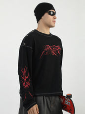 Stud Exploded Black Full Sleeve T-Shirt