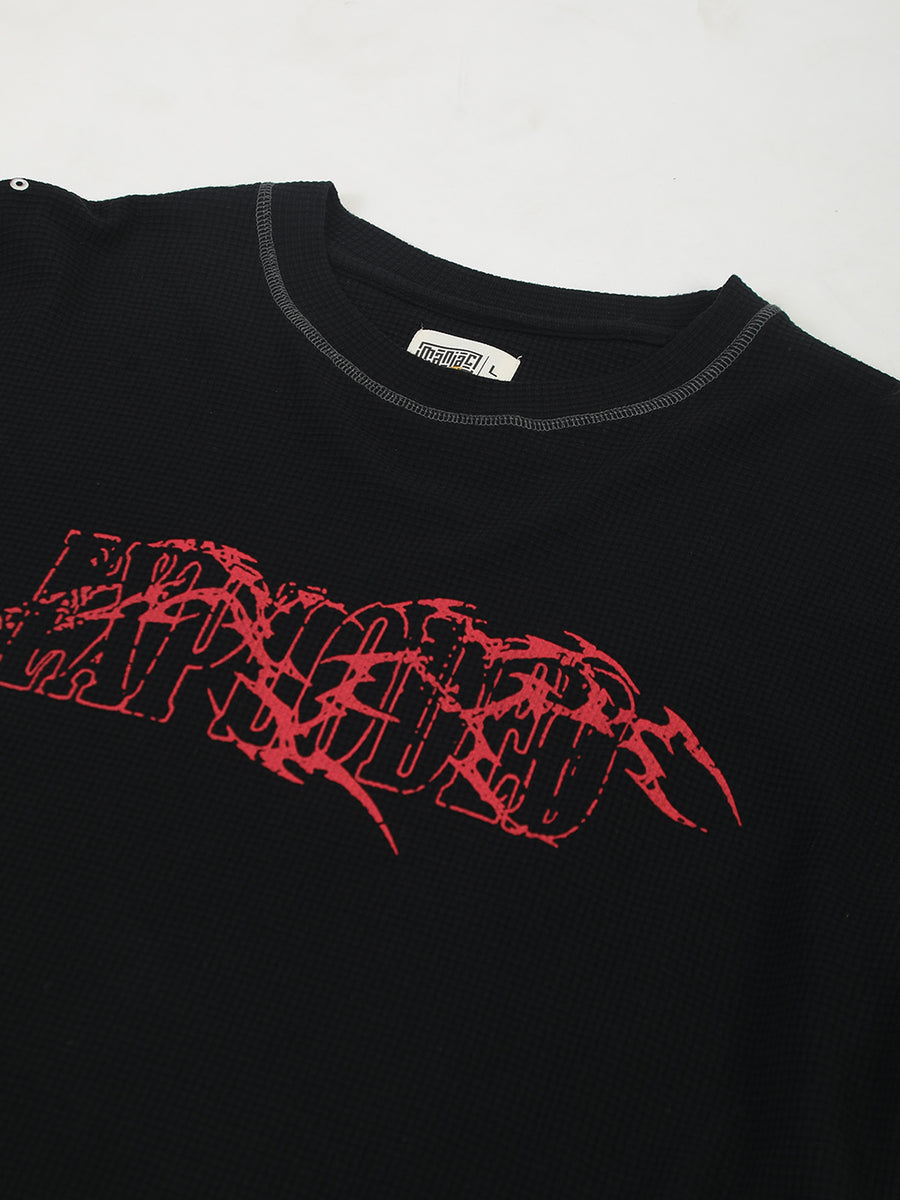 Stud Exploded Black Full Sleeve Waffle T-Shirt