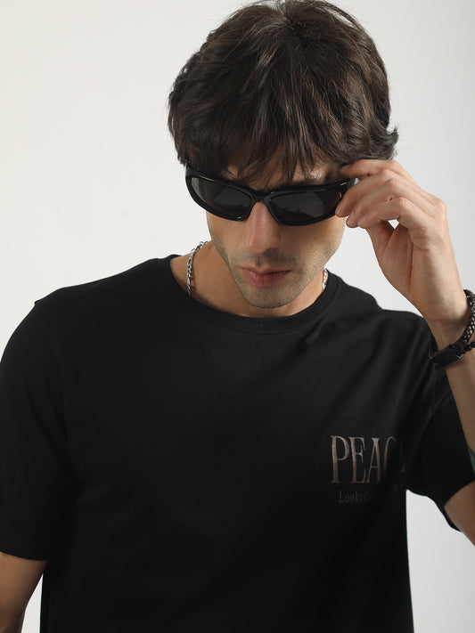 Peace Black Half Sleeve T-Shirt
